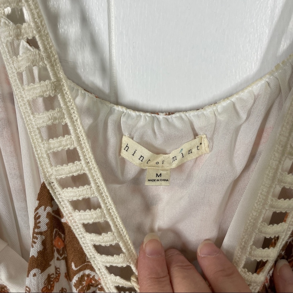 Hint of Mint Boho Brown and Cream Sleeveless Crochet Festival Midi Dress Medium - Picture 7 of 7
